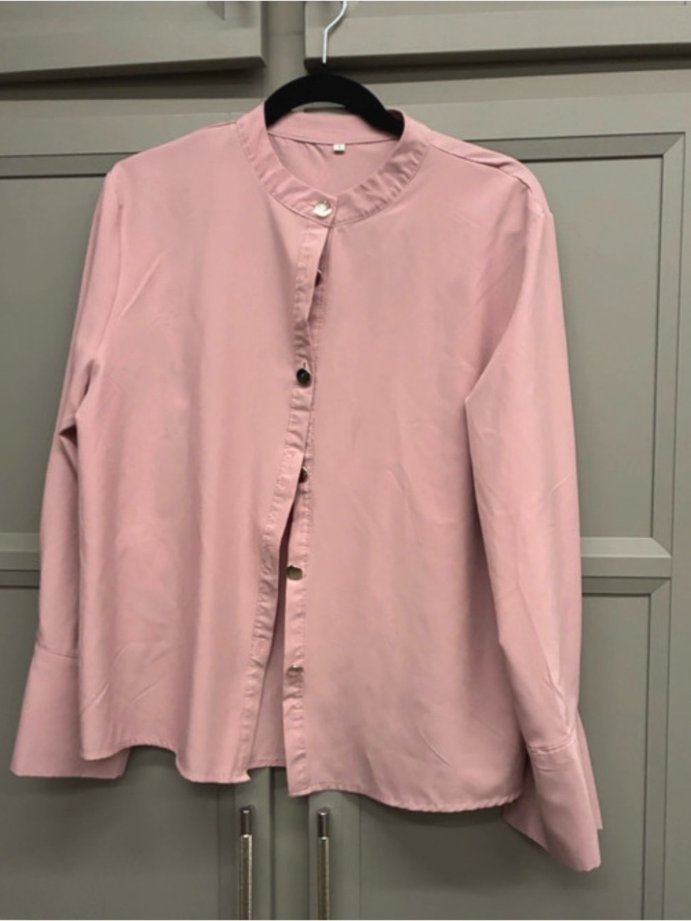 Women's Soft Pink Button-Front Blouse with Mandarin Collar